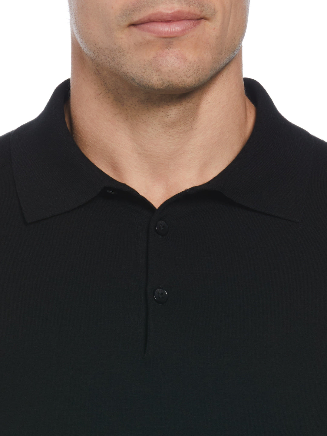 Solid Tech Knit Texture Polo  (Black) 