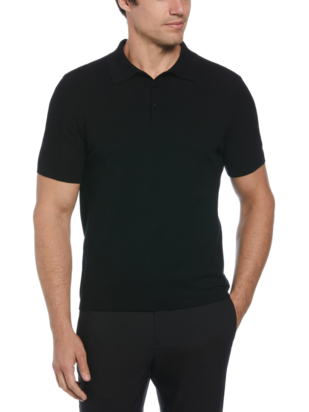 Solid Tech Knit Texture Polo  (Black) 
