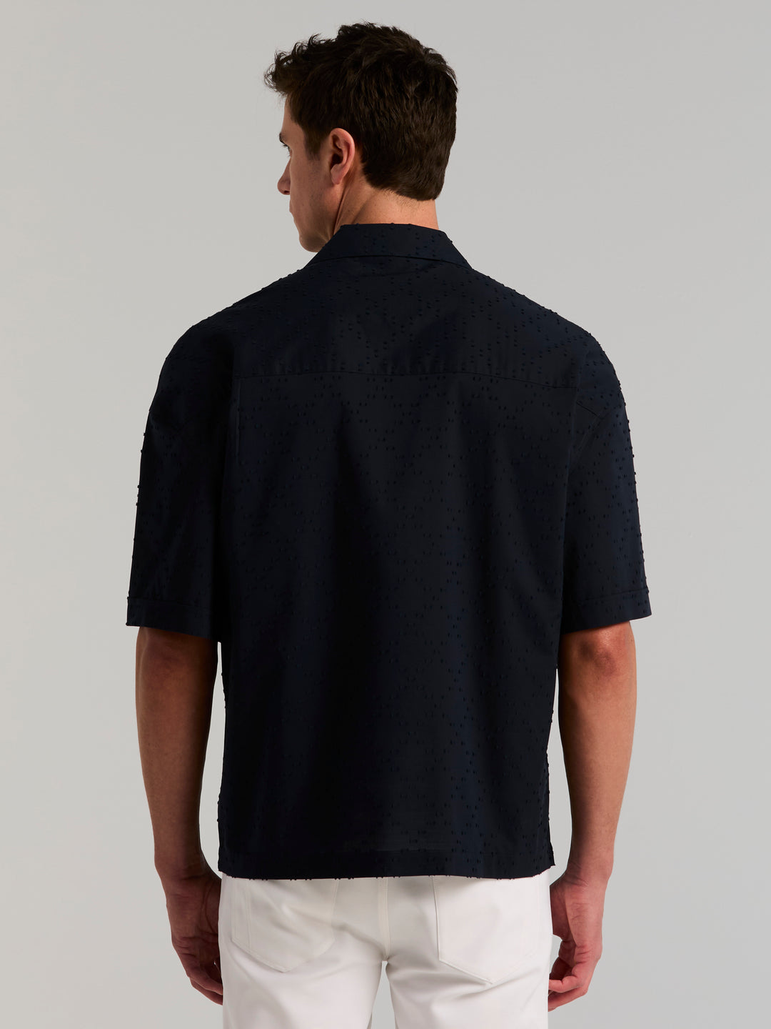 Oversized Double Pocket Clipped Dobby Cotton Shirt (Dark Sapphire) 