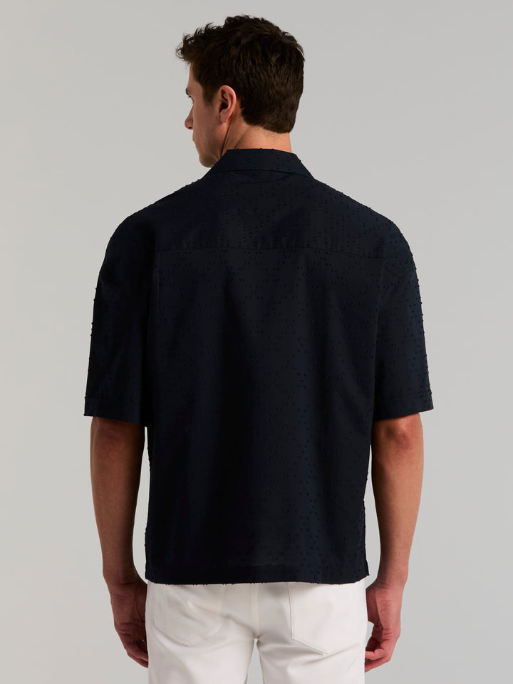 Oversized Double Pocket Clipped Dobby Cotton Shirt (Dark Sapphire) 