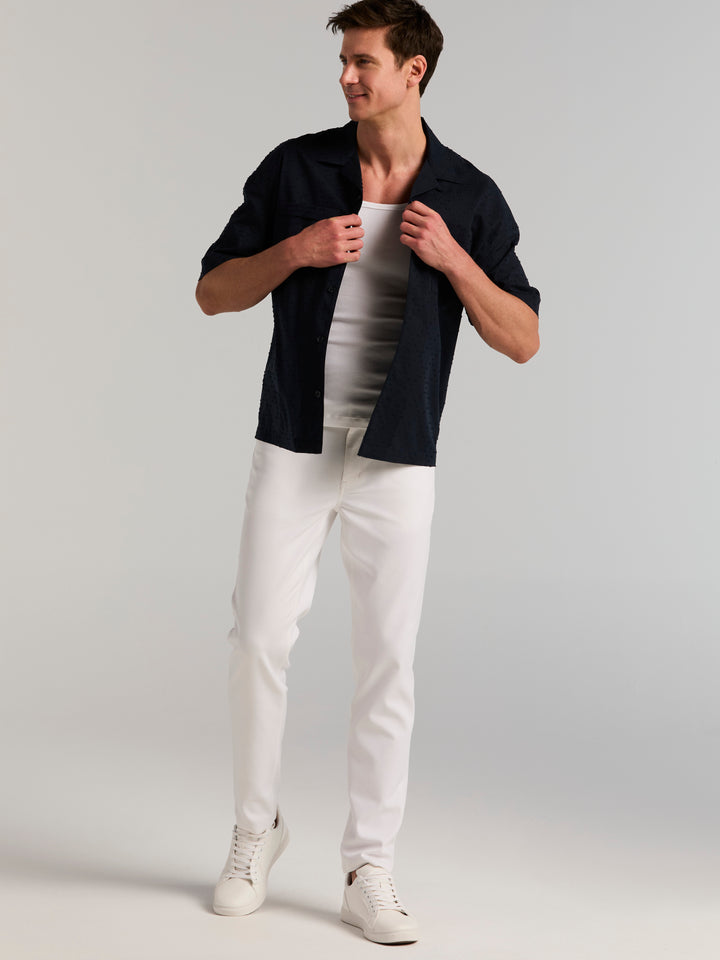 Oversized Double Pocket Clipped Dobby Cotton Shirt (Dark Sapphire) 