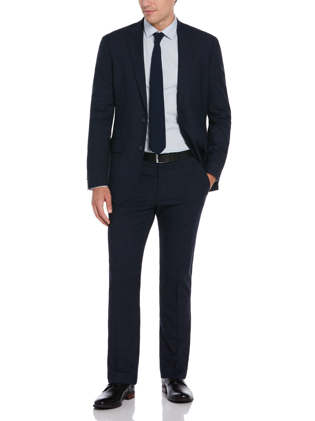 Textured Fashion Plaid Suit Jacket (Navy) 