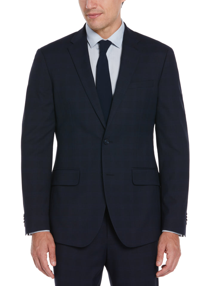 Textured Fashion Plaid Suit Jacket (Navy) 