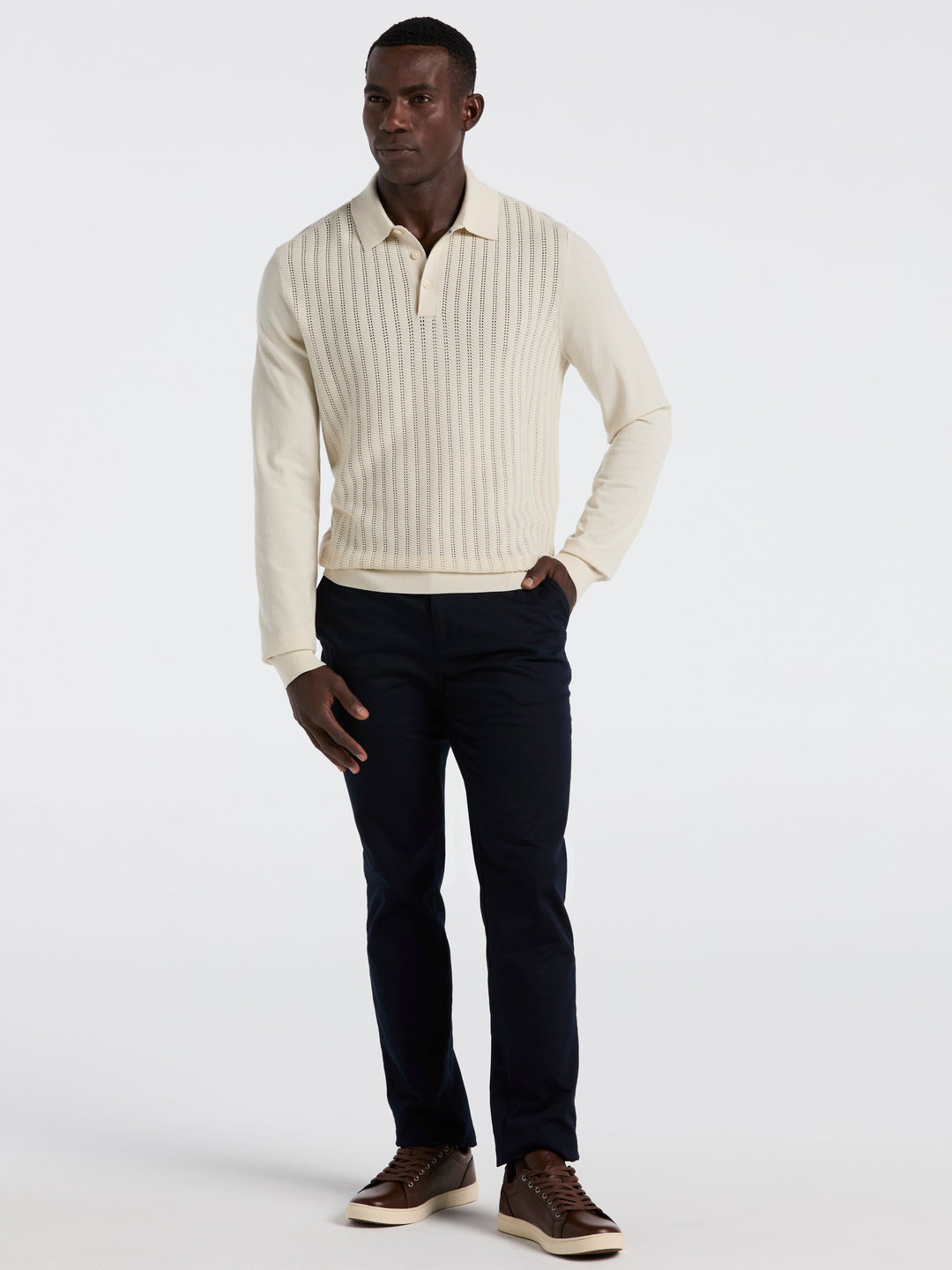 Long Sleeve Tech Polo Sweater (Silver Birch) 