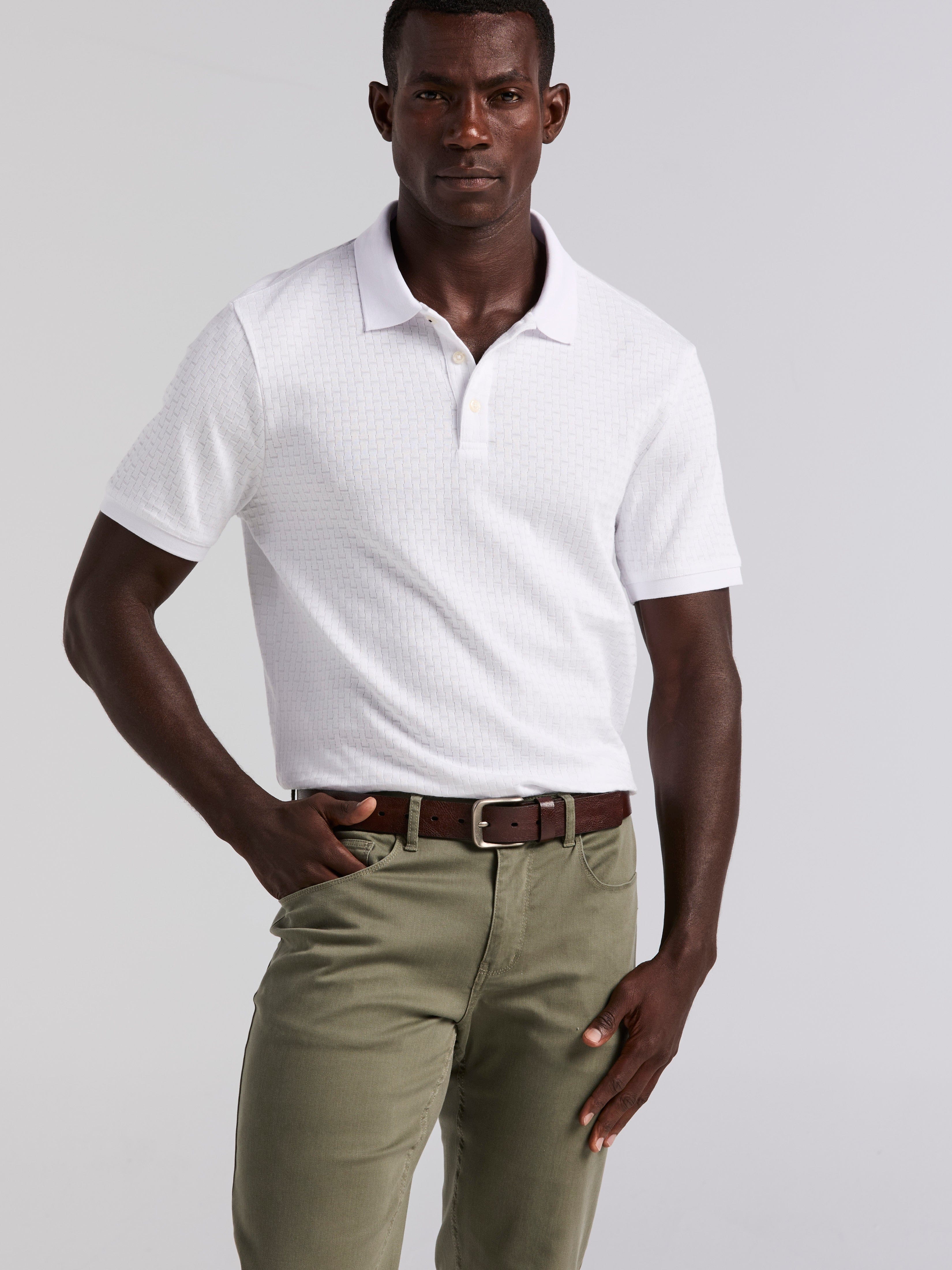 Textured Geometric 3 Button Polo – Perry Ellis