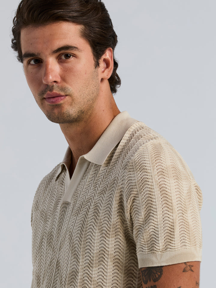 Textured Geometric Knit Sweater Polo