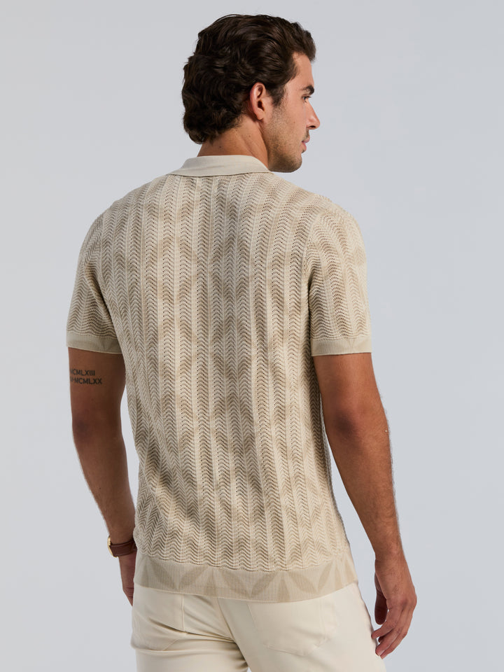 Textured Geometric Knit Sweater Polo