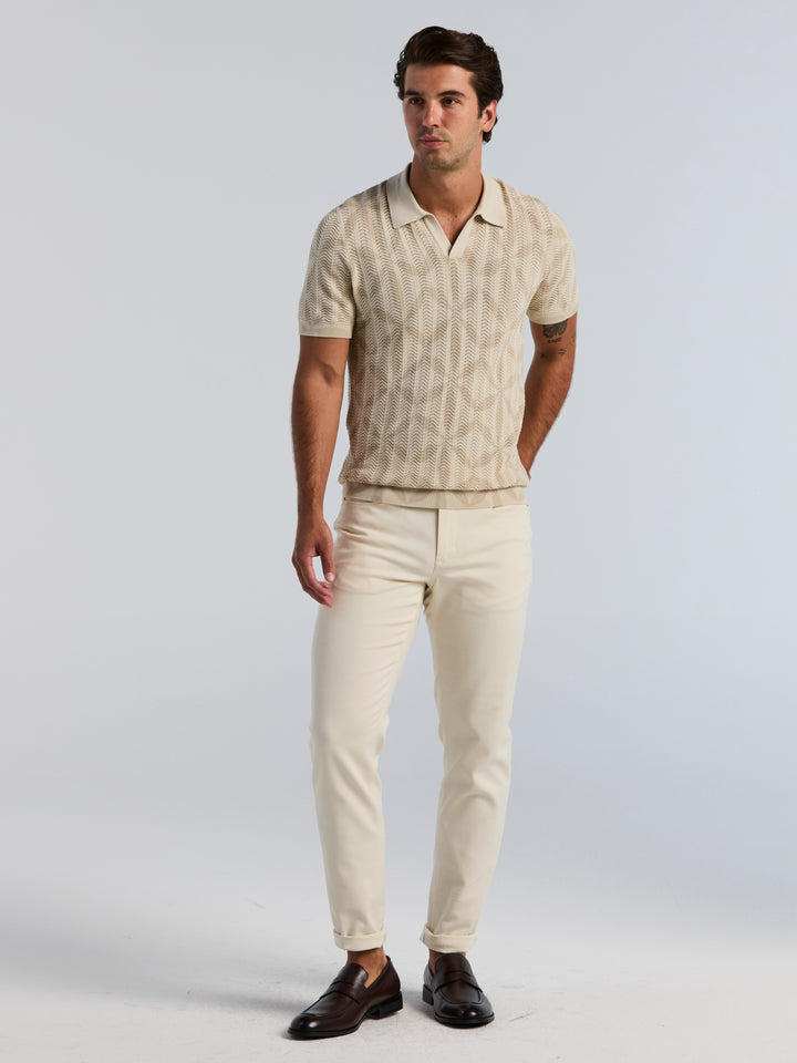 Textured Geometric Knit Sweater Polo