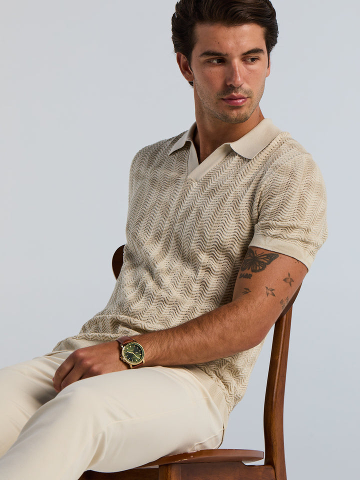 Textured Geometric Knit Sweater Polo