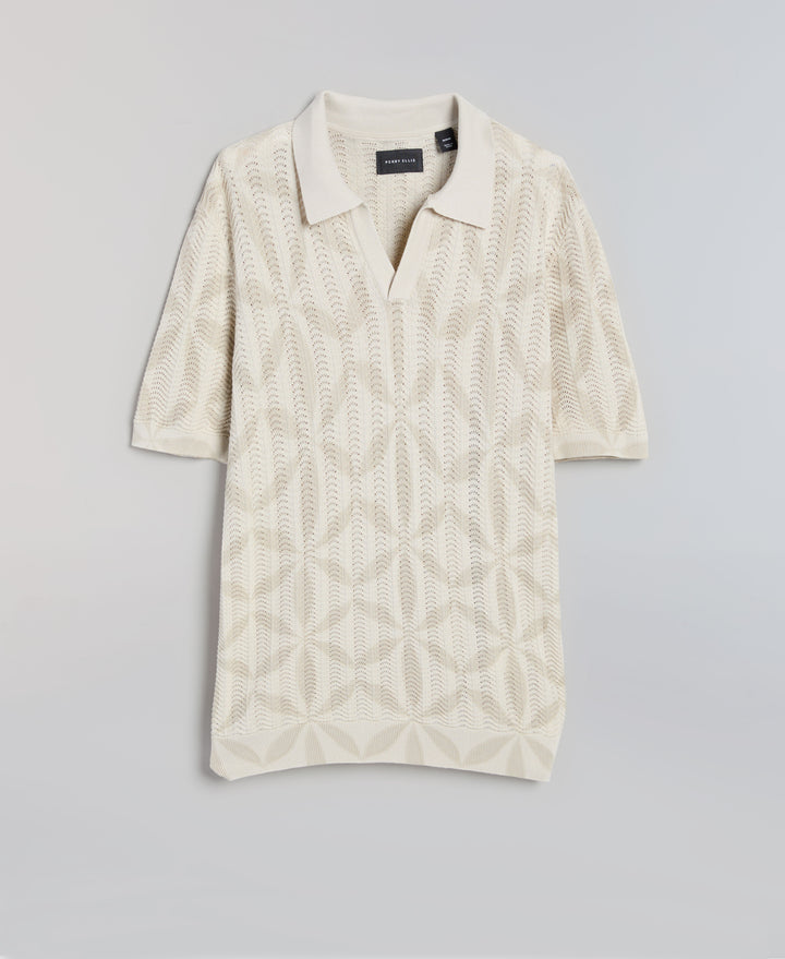 Textured Geometric Knit Sweater Polo