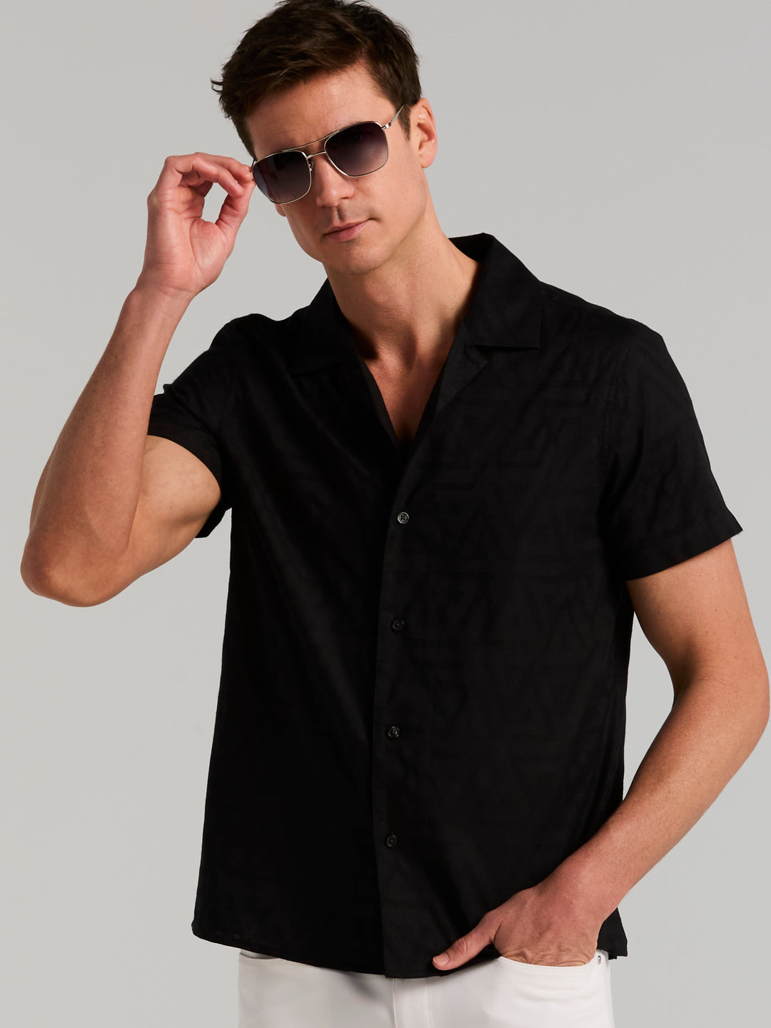 Novelty Jacquard Short Sleeve Shirt (Black) 