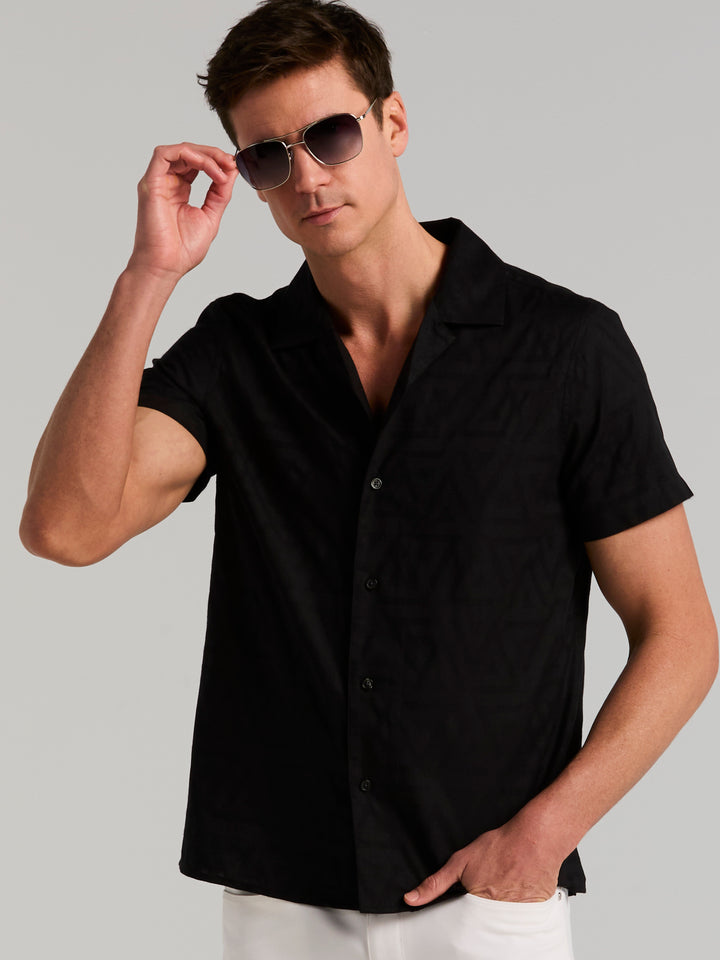 Novelty Jacquard Short Sleeve Shirt (Black) 