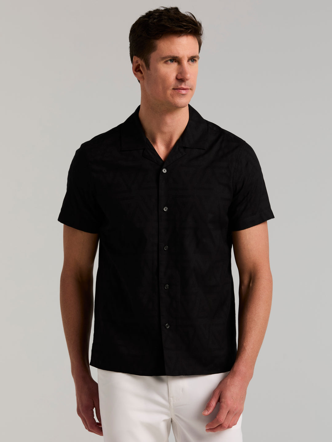 Novelty Jacquard Short Sleeve Shirt (Black) 