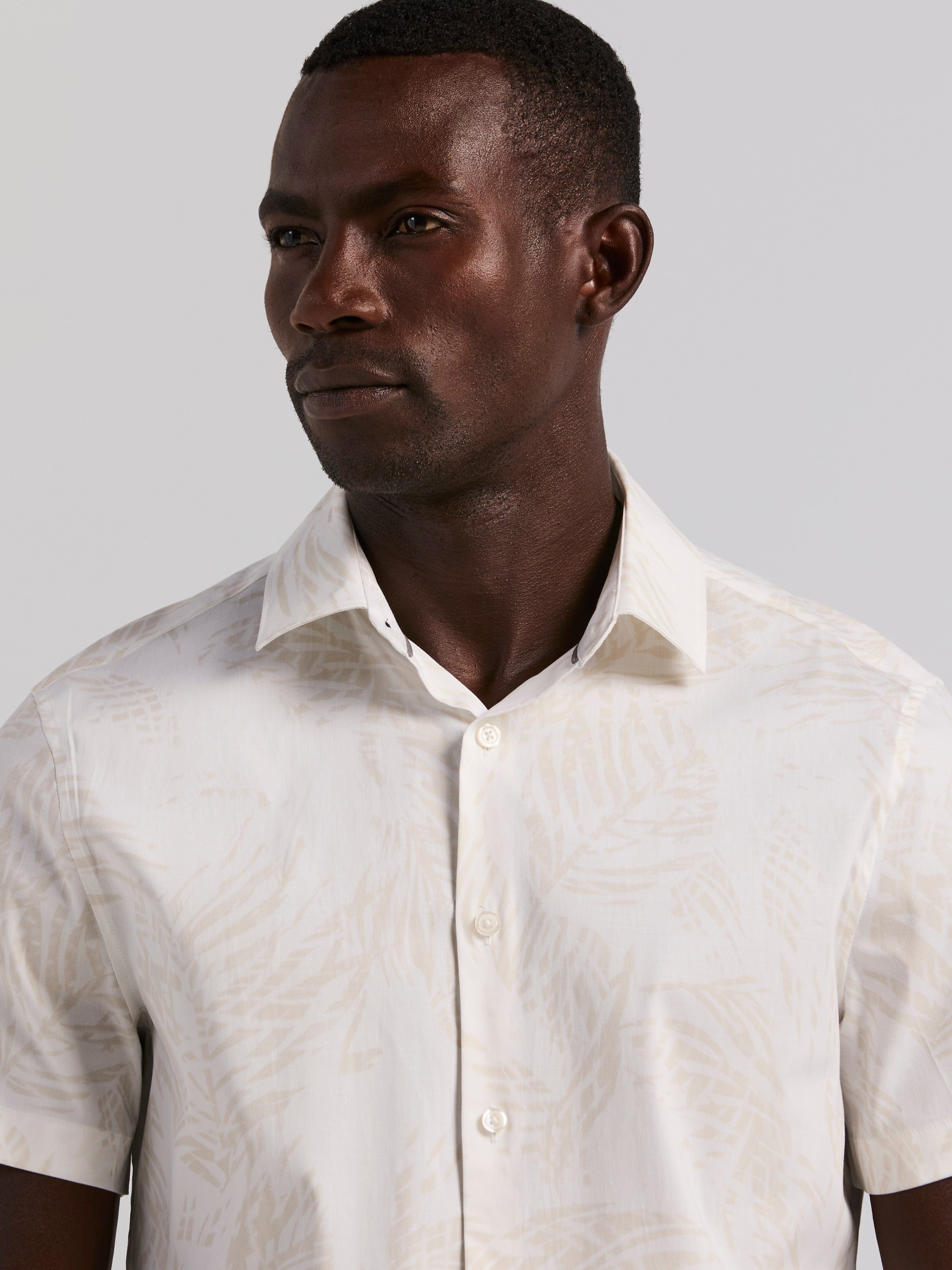 Textured Leaf Print Cotton Shirt – Perry Ellis