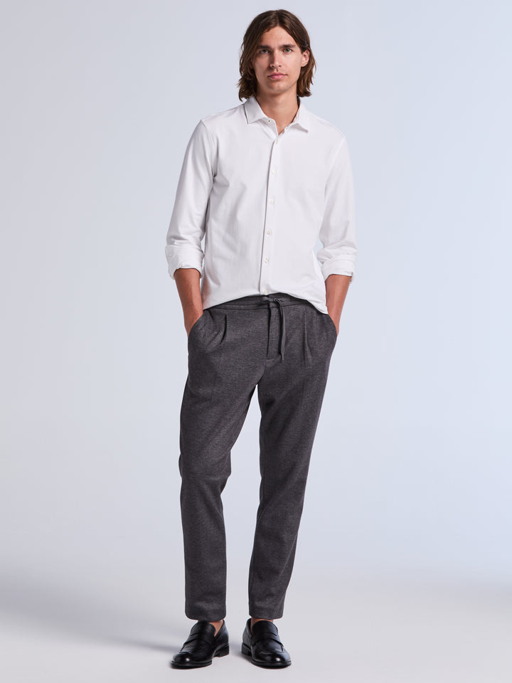 Textured Patterned Slim Tapered Pleated Pant (Magnet Htr) 