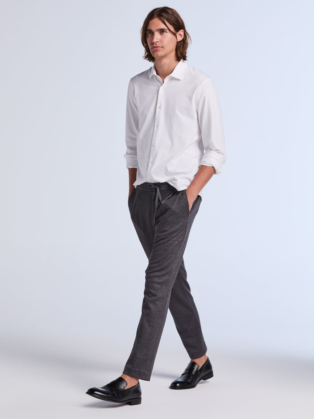 Textured Patterned Slim Tapered Pleated Pant (Magnet Htr) 