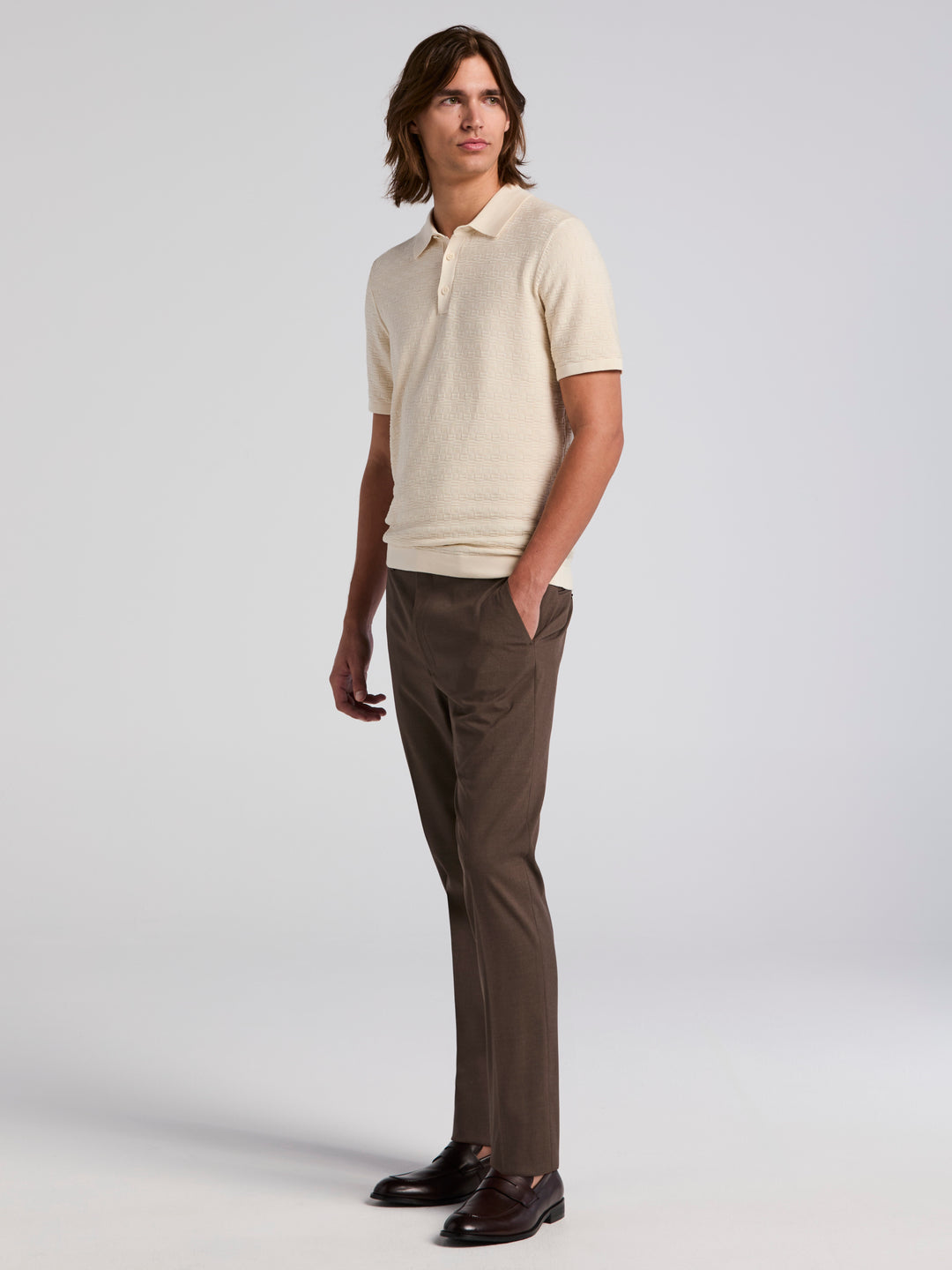 Textured Cotton Modal Polo Sweater (Turtledove) 