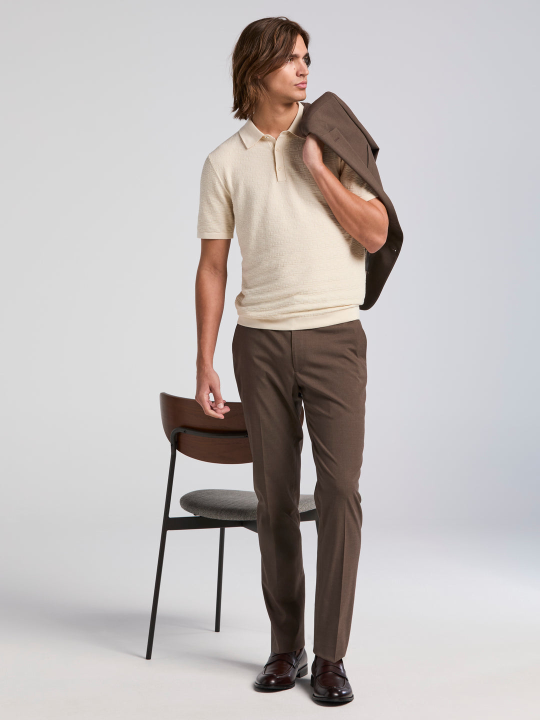 Textured Cotton Modal Polo Sweater (Turtledove) 