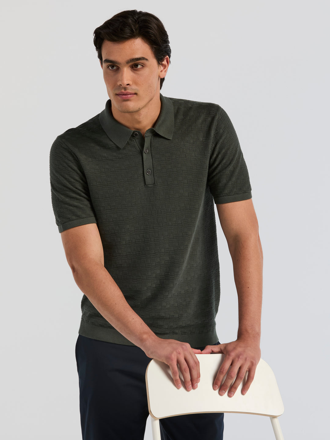 Textured Cotton Modal Polo Sweater (Urban Chic) 