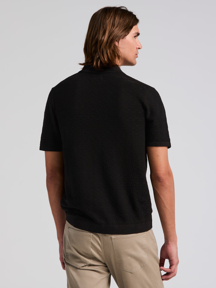 Textured Cotton Modal Polo Sweater (Black) 