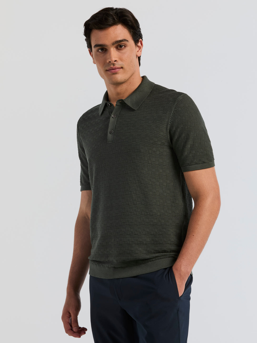Textured Cotton Modal Polo Sweater (Urban Chic) 