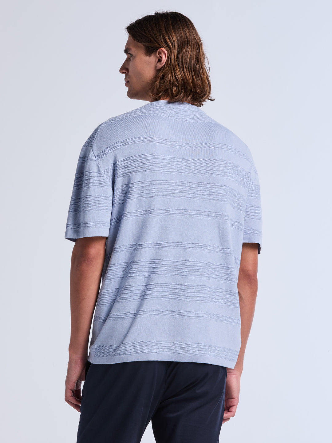 Short Sleeve Textured Stripe Crew Neck Sweater (Kentucky Blue) 