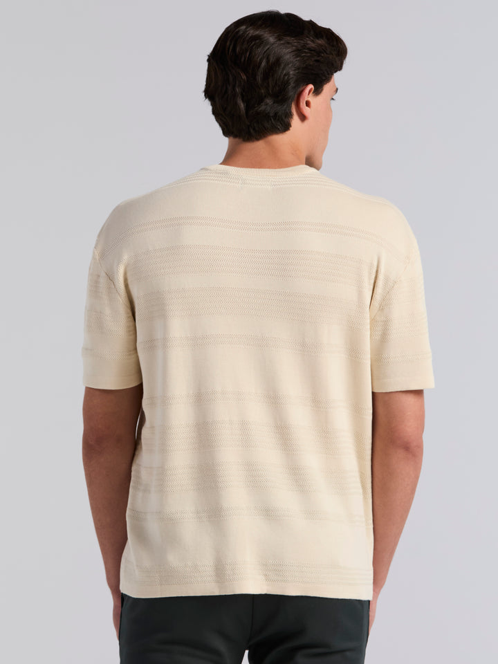Short Sleeve Textured Stripe Crew Neck Sweater (Turtledove) 