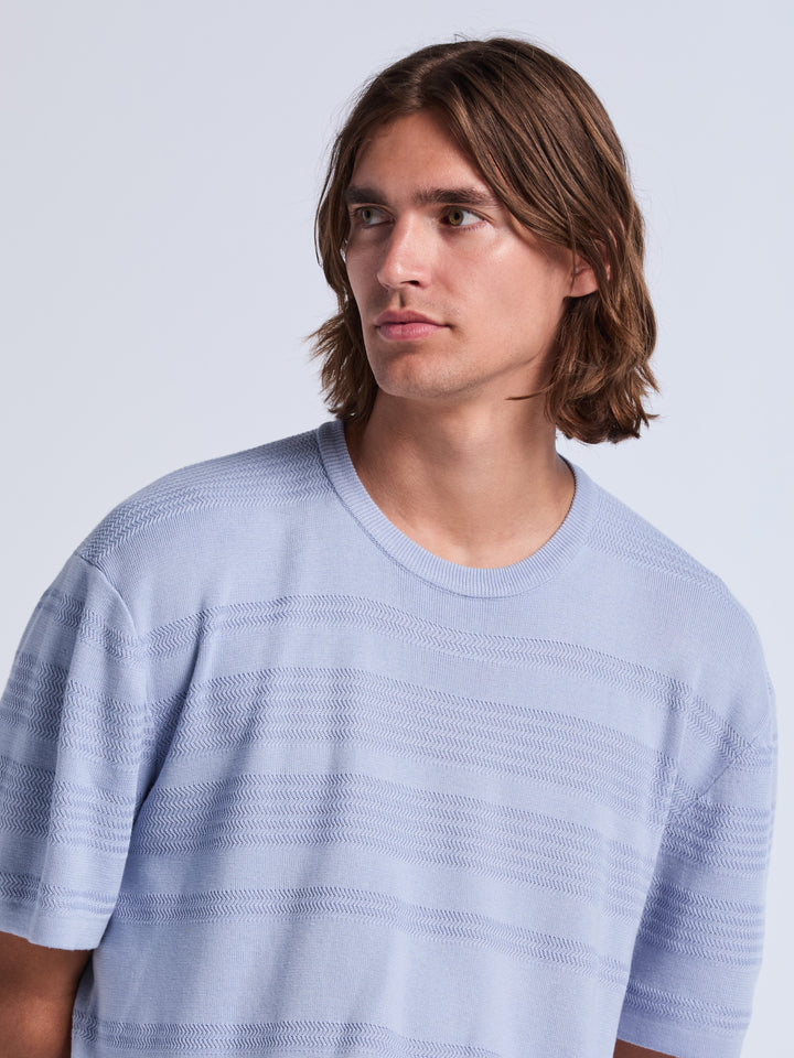 Short Sleeve Textured Stripe Crew Neck Sweater (Kentucky Blue) 