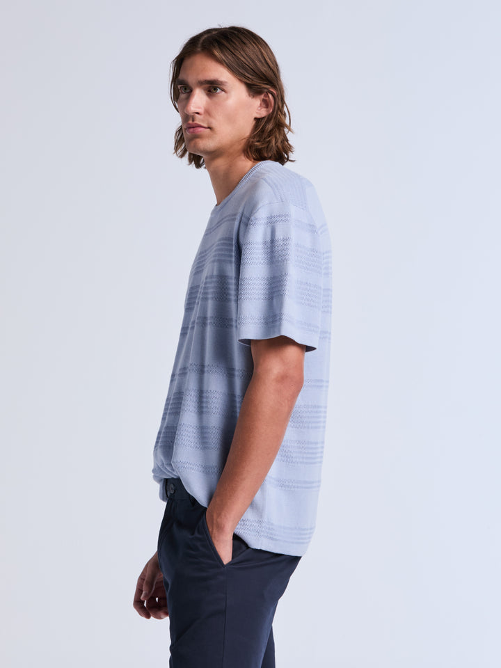 Short Sleeve Textured Stripe Crew Neck Sweater (Kentucky Blue) 