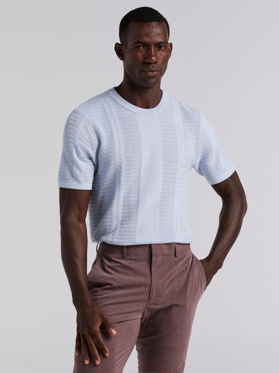 Short Sleeve Textured Stripe Crew Neck Sweater (Kentucky Blue) 