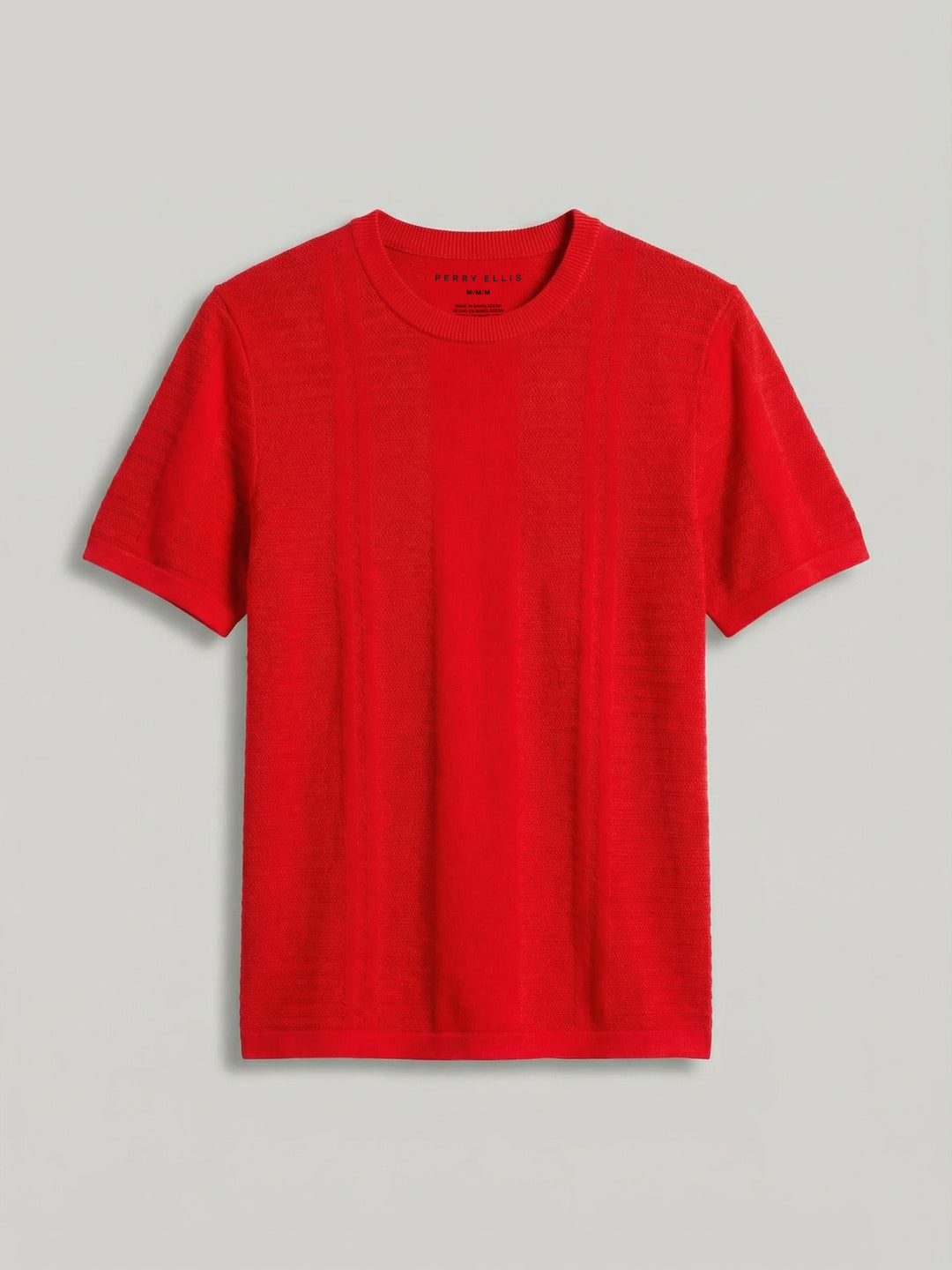 Short Sleeve Textured Stripe Crew Neck Sweater (Racing Red) 