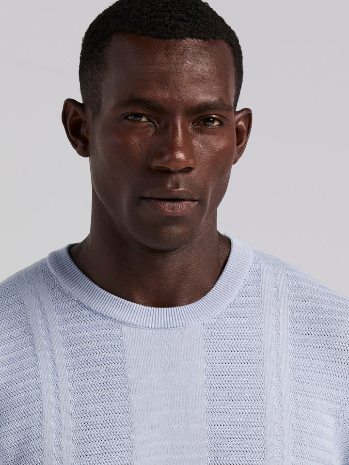 Short Sleeve Textured Stripe Crew Neck Sweater (Kentucky Blue) 