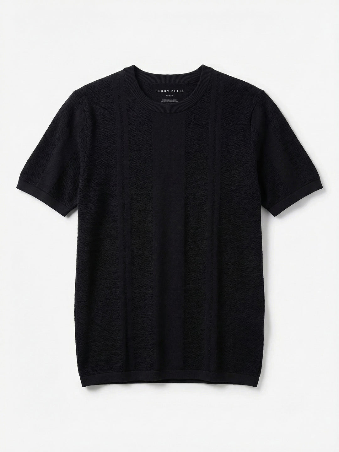 Short Sleeve Textured Stripe Crew Neck Sweater (Dark Sapphire) 