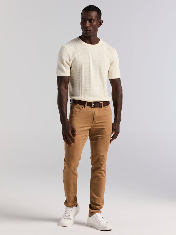 Short Sleeve Textured Stripe Crew Neck Sweater (Birch) 