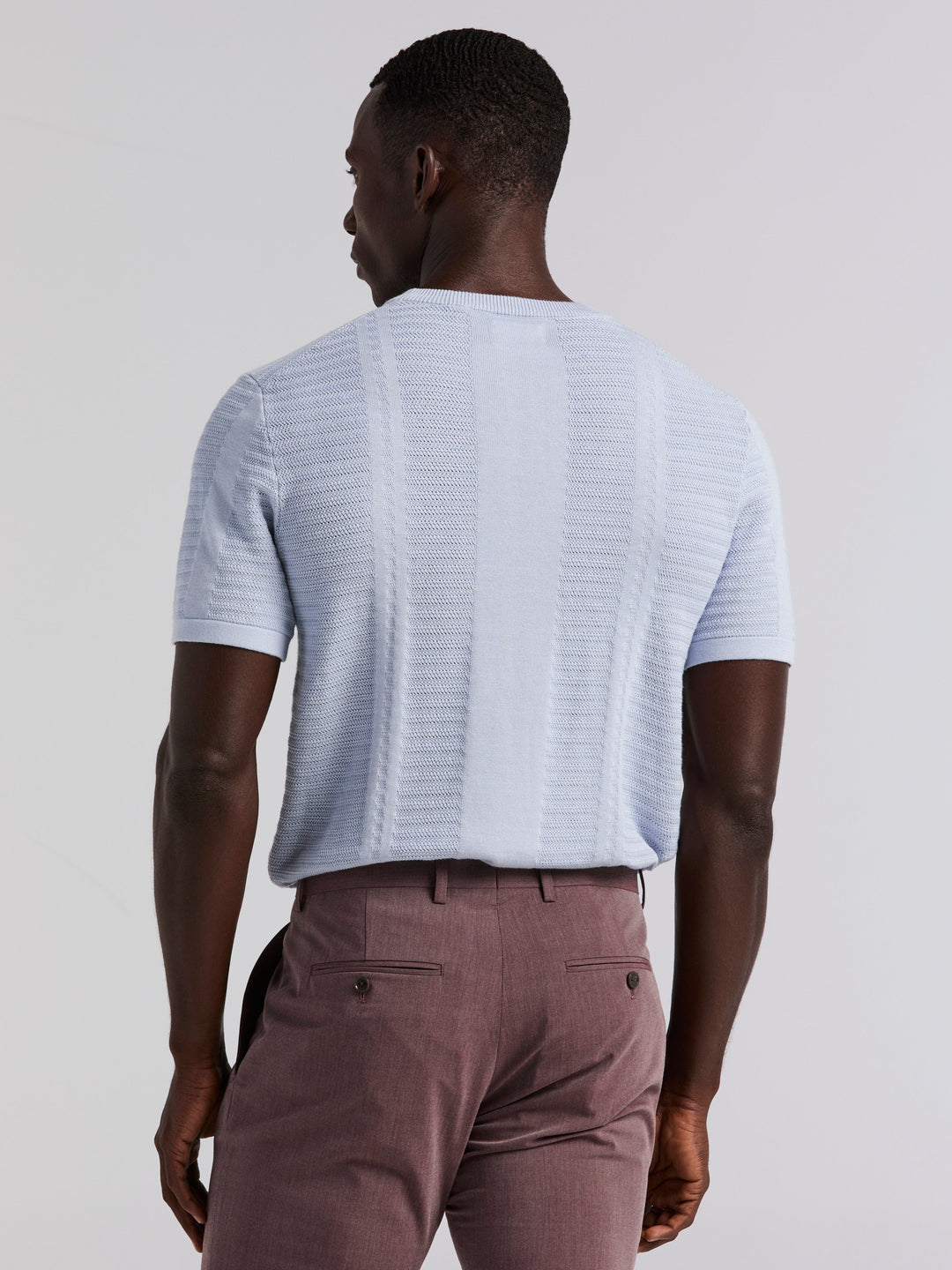 Short Sleeve Textured Stripe Crew Neck Sweater (Kentucky Blue) 