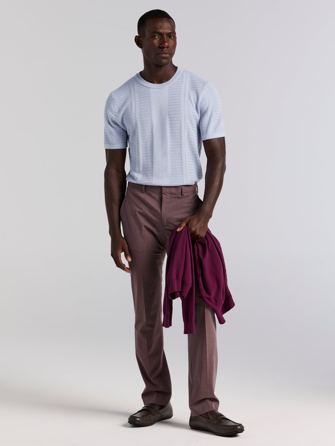 Short Sleeve Textured Stripe Crew Neck Sweater (Kentucky Blue) 