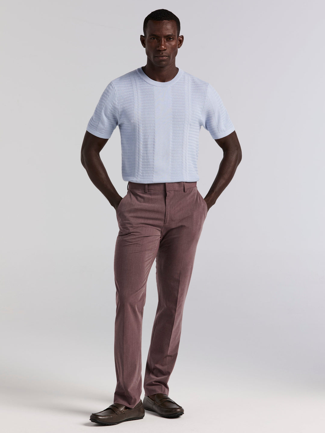 Short Sleeve Textured Stripe Crew Neck Sweater (Kentucky Blue) 