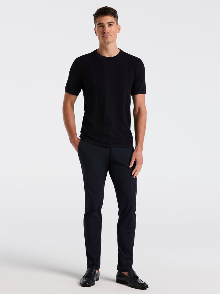 Short Sleeve Textured Stripe Crew Neck Sweater (Dark Sapphire) 