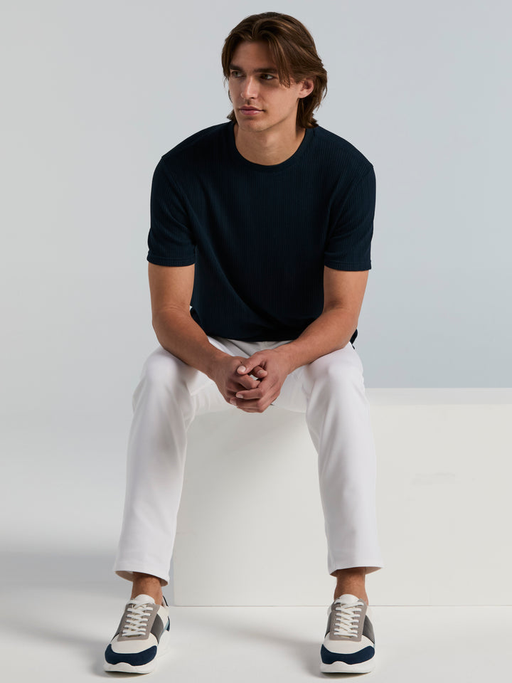 Poly Textured Stripe Crew Neck Tee (Dark Sapphire) 