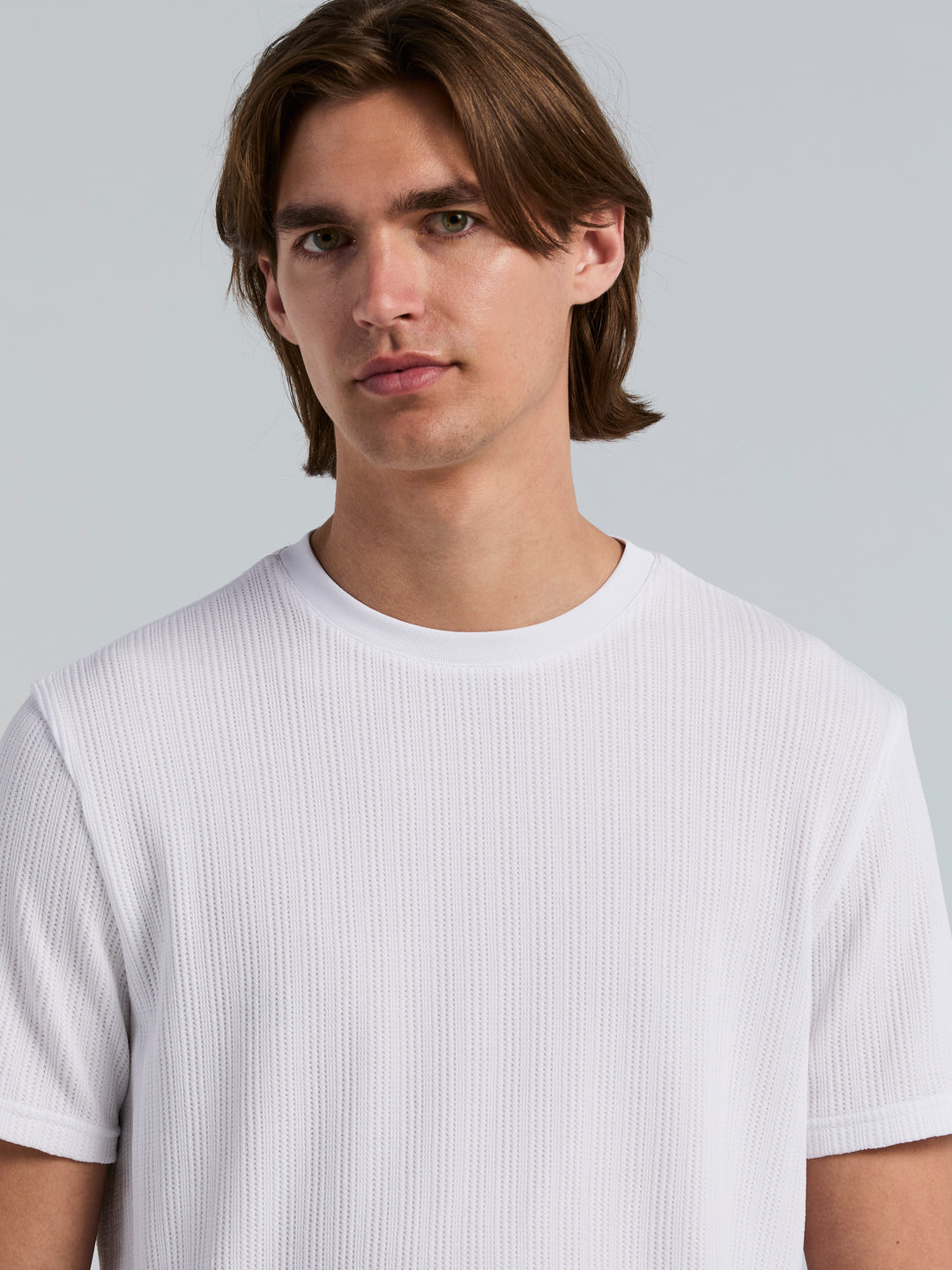 Poly Textured Stripe Crew Neck Tee (Bright White) 