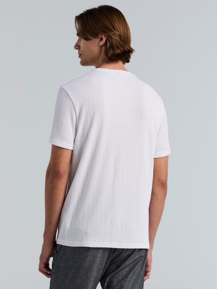 Poly Textured Stripe Crew Neck Tee (Bright White) 