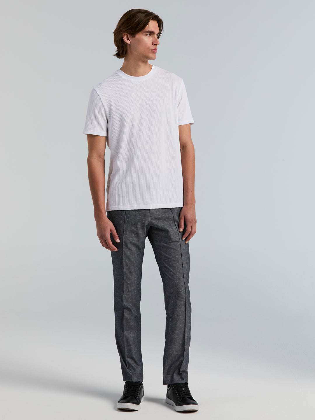 Poly Textured Stripe Crew Neck Tee (Bright White) 