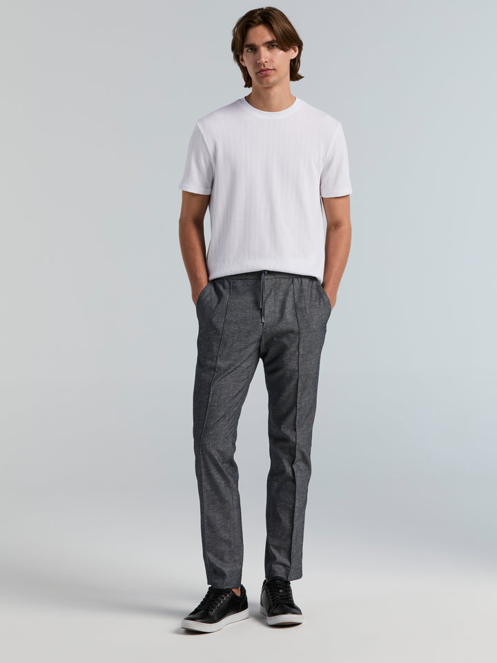 Poly Textured Stripe Crew Neck Tee (Bright White) 