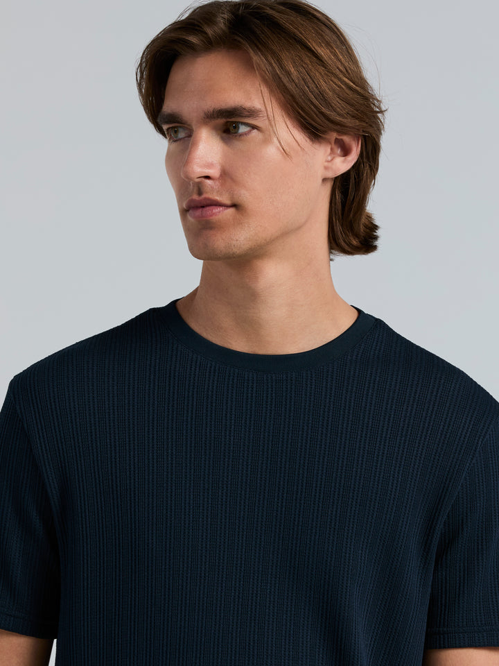 Poly Textured Stripe Crew Neck Tee (Dark Sapphire) 