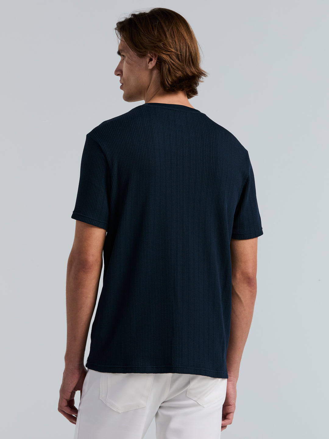 Poly Textured Stripe Crew Neck Tee (Dark Sapphire) 