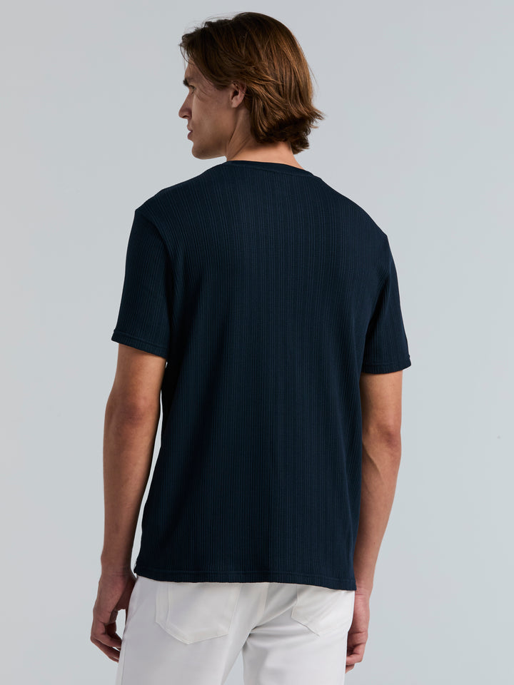 Poly Textured Stripe Crew Neck Tee (Dark Sapphire) 