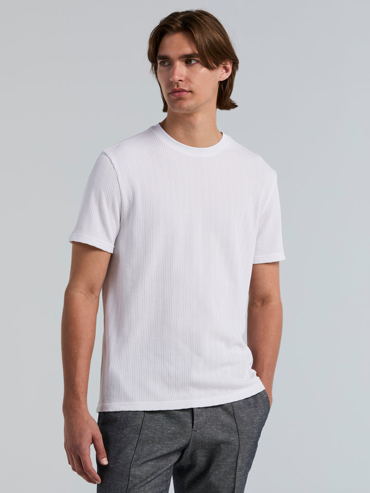 Poly Textured Stripe Crew Neck Tee (Bright White) 