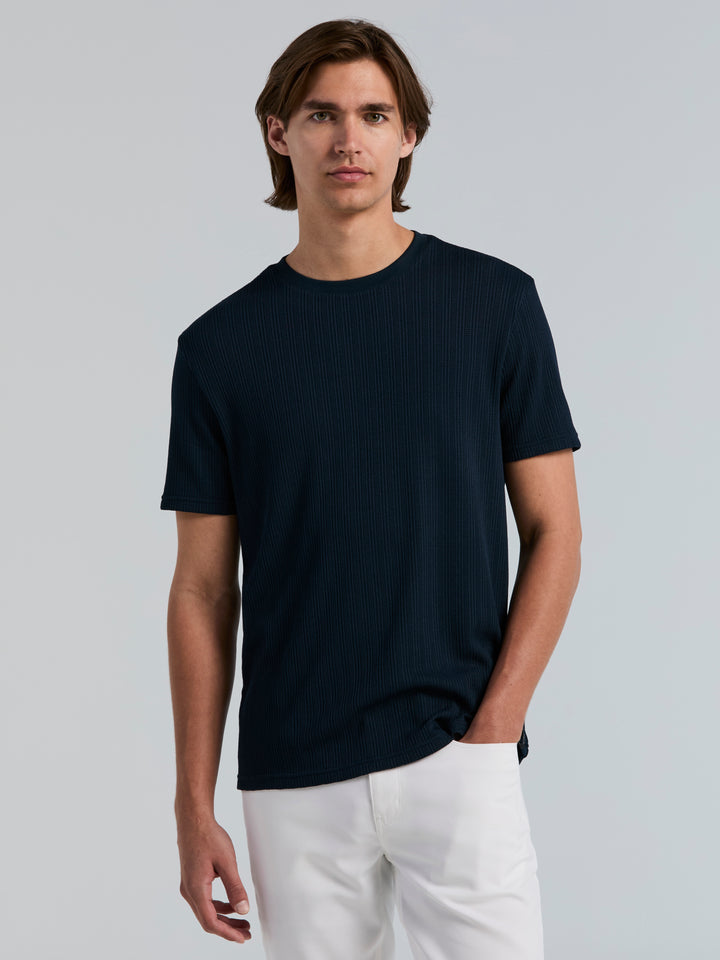 Poly Textured Stripe Crew Neck Tee (Dark Sapphire) 