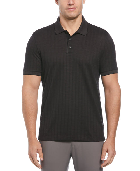 Textured Striped 3-Button Polo (Black) 