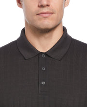 Textured Striped 3-Button Polo (Black) 